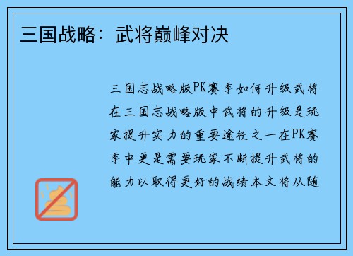 三国战略：武将巅峰对决